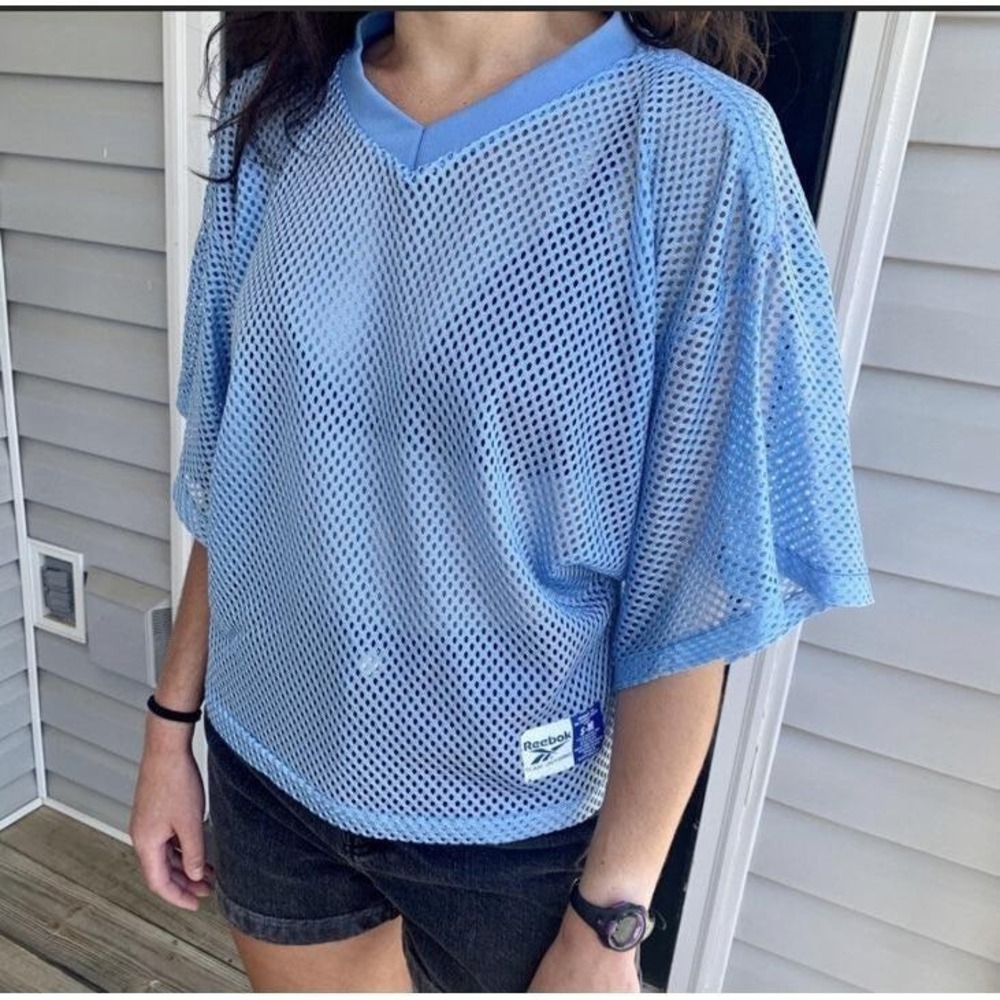 Vintage Blue sports Reebok Cropped football Jersey top Shirt 1990